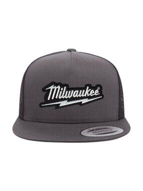 Milwaukee Black YP Flat Bill Trucker Hat Mesh Back Snapback Charcoal/black